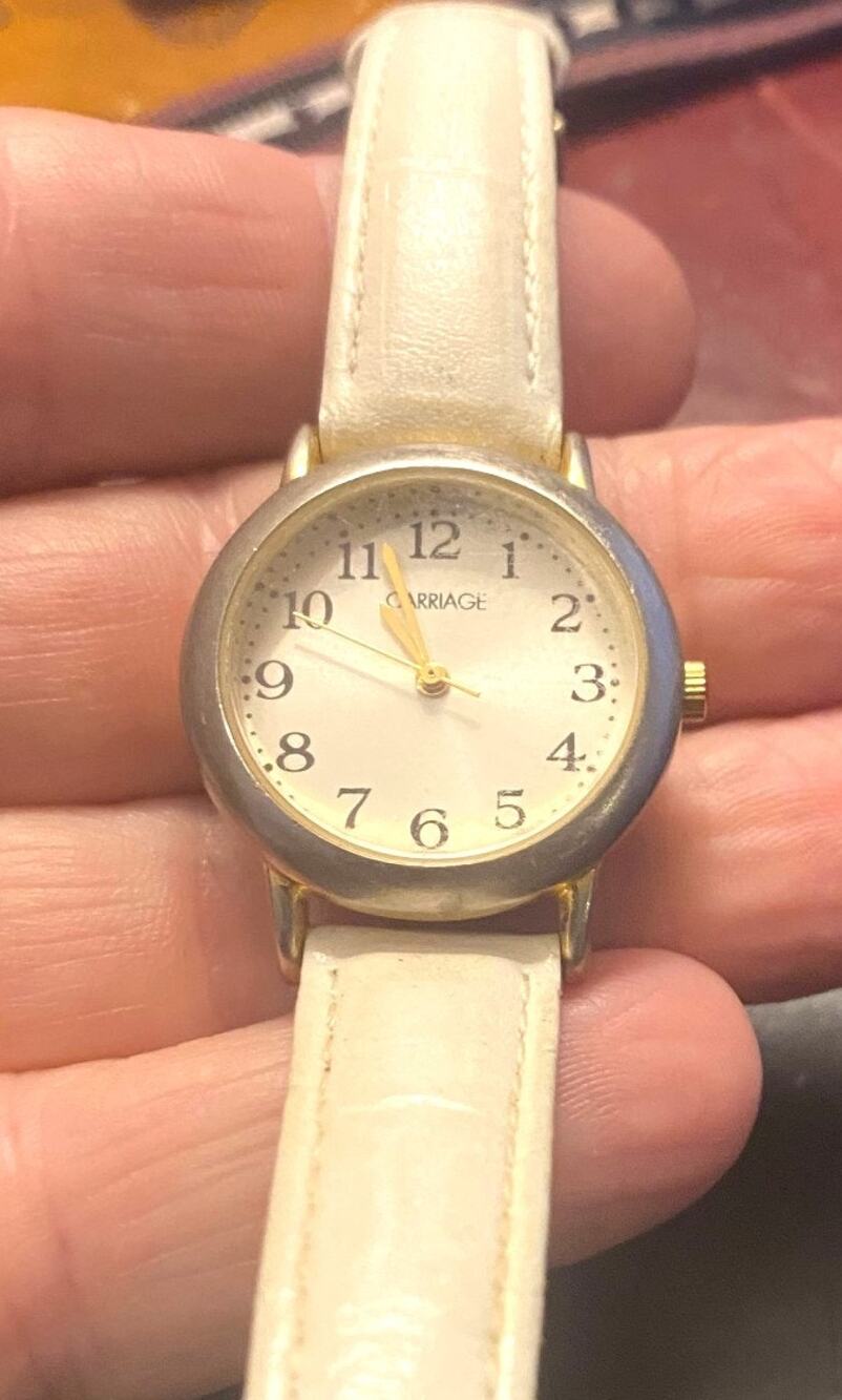 Women's Two Tone Carriage Watch, Water Resistant, White Band